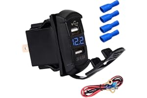 EATBALE Cargador Tipo Interruptor basculante USB Dual de 4.8 A, Enchufe de Cargador USB DC12 / 24V Voltímetro Azul para Barcos, ATV, RZR 900, RZR 1000, Ranger, casa móvil, Carrito de Golf, UTV