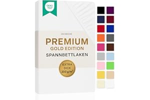 ‎JACOBSON Jacobson Premium Spannbettlaken 200 g/m² Jersey Baumwolle mit Elasthan (140x200-160x200 cm, Weiß)