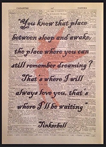 Tinkerbell Peter Pan Quote Vintage Dictionary Wall Art Print Picture Love Fairy Quirky Funky Magic Quote Nursery