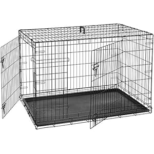 AmazonBasics – Jaula plegable de metal para mascota (dos puertas, 107 cm largo)
