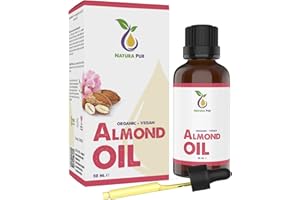 NATURA PUR Olejek migdałowy słodki bio 50 ml – 100% natywny, tłoczony na zimno, wegański, w szklanej butelce – serum przeciw starzeniu się skóry i twarzy, przeciwzmarszczkowe, ciało, włosy, skórę, dłonie,