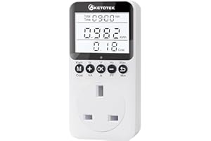 KETOTEK Power Meter Plug Electric Usage Monitor, Energy Monitor with Backlight LCD Display, Voltage Amps Watt KWH Consumption Monitor, 2900W/13A Overload Protection