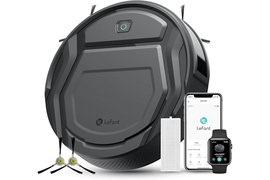 Lefant M210P Robot Vacuum Cleaner, 2200Pa, 120 Minutes Autonomy, App/Wi-Fi/Alexa Control, Carpet Enhancement, Ultrathin 8 cm Robot Vacuum Cleaner Ideal for Animal Hair, Hard Floor, Grey