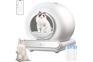 XQDKoon Lettiere Autopulenti Gatti 65L + 9 L, Lettiera Gatto Automatica con Monitoraggio Sanitario APP, Deodorante Ionico Lettiera Autopulente per Gatti con 2 Rotoli Sacchi Spazzatura (C)