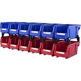 VEVOR Bolt Container 12 Stackable Storage Boxes for Workshop 276 x 139 x 128 mm Combination Blue/Red Tool Container for Cabin