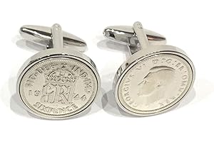 OCC OLD COIN CUFFLINKS HT - Premium 1944 Lucky sixpence cufflinks for a 80th Birthday gift for men cufflinks SLV