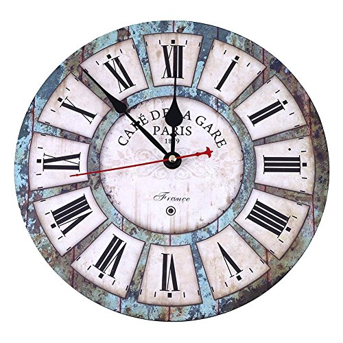 SOLEDI Wanduhr Vintage römischen Ziffer verrostet Rustikale Land Toskana Stil Holz