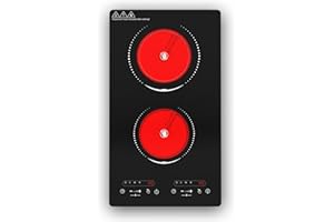 VBGK Double Ceramic Hob 3000W, Plug in 2 Ring Electric Hob with LCD Touch Control, Electric Cooktop with Safety Lock & Timer, 9 Power Levels, Built-in and Countertop 220V-240V