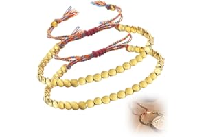 OUDQFCJ 2 Stück tibetische Kupferperlen-Armbänder, geflochten, dreiseitiger Perlenstil, verstellbar, handgefertigt, Kupferperlen und Faden 16-26 cm buntes