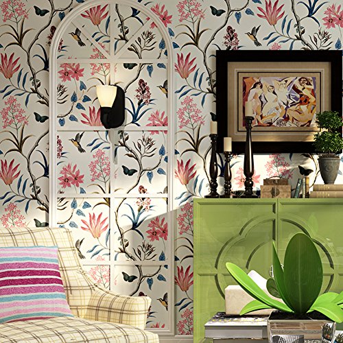 Tapete Vliestapete Fototapete Blumen Baum mit Vögel Vintage Stil 53*1000cm Wandtapete Wandbilder Wandbild LianLe (Beige) - 4