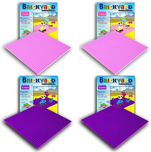 Brickyard Building Blocks Pink/Purple Baseplates, Large Thick Base Plates for Building Bricks, Perfect for Activity Table or Displaying Compatible Construction Toys (2 Pink, 2 Purple)