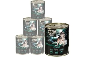 Dehner Wild Nature hundmat auwald, våtfoder spannmålsfri/sockerfri, för vuxna hundar, fjäderfä/vilt, 6 x 800 g burk (4,8 kg)