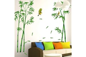 ANNIUP Autocollant mural amovible en bois de bambou vert - Beau sticker mural mural chinois - Décoration pour salon, chambre à coucher, bureau