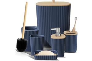 Clara Clark Badezimmer-Set – Marineblaues Badezimmer-Zubehör-Set, 6-teiliges Badezimmer-Zubehör-Set, Badezimmer-Sets mit WC-Bürste, Mülleimer und Seifenspender