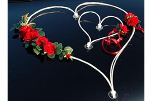 AUTO-SCHMUCK SO EINFACH SO KREATIV Autoschmuck Décoration de voiture de mariage avec 2 cœurs réalisés à partir de roses et de rotin (Maxi Rogue)