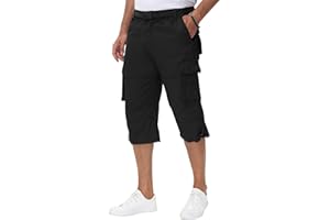 NANAMEEI Pantacourt Cargo Homme Short 3/4 Travail Hommes Bermuda Long Homme Été avec Multi Poches