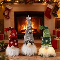 Lot De 5 Gnomes De Noël Lumineux LED - Décoration Sapin Peluche Faits Main Pour Intérieur