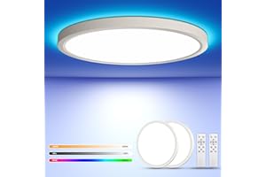 DetarZinLED Ø30CM 2 Pack Plafon LED Techo RGB 24W, Regulable Lámpara de Techo con Mando a Distancia Ø30CM, 2700LM 3000K-6500K lampara techo dormitorio, Para Salón Cocina Baño, IP44 Impermeable