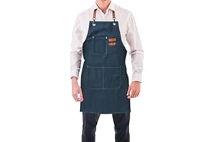 BOOWEN Tablier Cuisine Homme Tabliers en Toile avec 3 Poches Imperméable et Réglable Apron pour Barbecue, Restaurant,Jardin, Charpentier，76 * 68cm