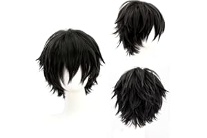 YEESHEDO Unisex krótki bob anime cosplay peruki pełna naturalna warstwa proste puszyste włosy kostium impreza fantazyjna sukienka peruka (czarna)