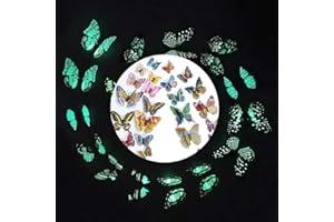 WandSticker4U®- 24X 3D PAPILLONS déco aile double et aimant (lumineux), papillon decoratifs pour réfrigérateur meubles mur de la salon chambre cuisine fenêtre chambre d'enfant filles adulte ado