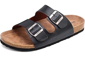 ONCAI Mules Sandalias para Hombre con Punta Abierta, Cuero Cómodas de Playa con Hebilla Zuecos Sandalias para Hombre Verano Zapatillas de corcho para Caballeros