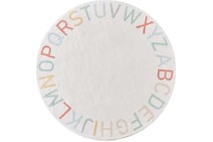 FOURIDING Fouride Tapis Rond ABC Alphabet Tapis en Peluche de Dessin Animé Tapis Mignon Antidérapant pour Chambre d'enfant Chambre de Classe Chambre de Bébé Chambre de Garçon Fille Décoration (Colorée, 160cm)