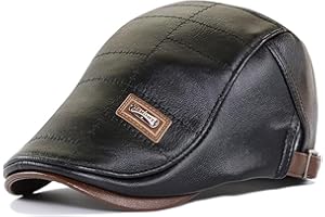 RAYSON Gorros de Boina para Hombre Newsboy Cálida Boinas de Cuero de la PU Casquillo Plano de Cuero de la PU Ajustable Sombreros Prueba de Agua para Hombres Otoño Invierno