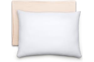 Comfy Cubs Toddler Pillow with Muslin Pillowcase, 33 cm x 46 cm - Travel & Sleep Support for Kids - Lightweight, Breathable Microfiber Fill - Soft & Cosy Baby Pillow Designed in the US - Cream