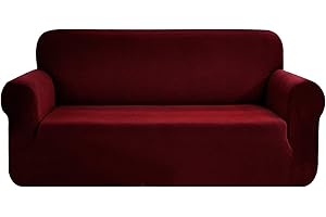 SAMSTEX Stylish Sofa Cover Stretch 1-Piece Sofa Slipcovers High Stretch Sofa Covers 3 Seater Thick Soft Sofa Protector Machine Washable Non Slip Couch Covers (3 Seater, Wine Red)