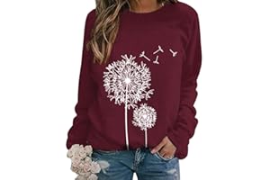 Dresswel Women Dandelion Print Sweatshirt Crew Neck Long Sleeve Tops Basic Jumper Tunic Blouse Shirts