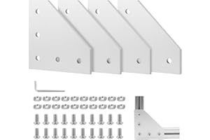 EXLECO 4er Eckhalterung Verbindungsplatte Aluprofil 40x40 Eckhalterungsplatte Eckwinkelplatte Außenprofil L Profil Aluminium mit Muttern Schrauben Schraubenschlüssel für 9mm Schlitz Aluminiumprofil