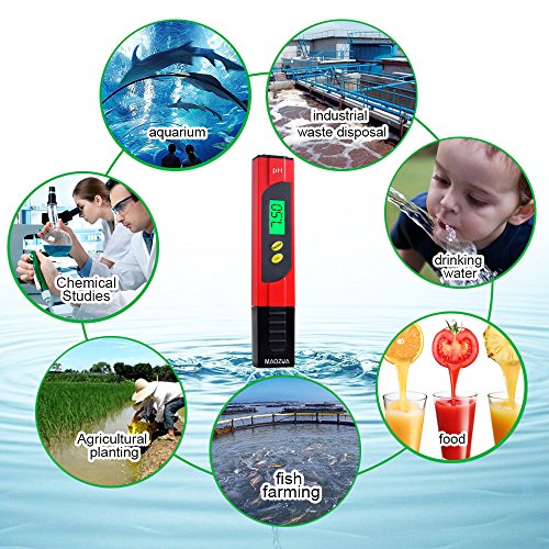 MAOZUA Automatische Kalibrierung PH-Meter ATC-Funktion Wasserqualität Tester mit beleuchtetem LCD-Display 6 Set PH Puffer Pulver, ± 0.01pH Hohe Genauigkeit, 0.00-14.00 Messbereich und 0.01 Auflösung Maß für Haushalt Trinkwasser Hydroponic Aquarium Spa Pool (RED) - 7