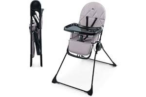 KK KINDERKRAFT Kinderkraft BINCI chaise haute, légère et pliable, 5 kg, avec plateau, repose-pieds et harnais 5 points, idéale pour petits espaces et voyages, Gris