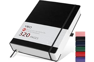 YIEO Notebook A4, Thick A4 Notebook Hardback Journal Notebook 320 Pages 100GSM A4 Lined Note Book, Extra Large Hardcover Notepad with Inner Pocket, Pen Loop, and 2 Ribbon Page Marker, 21.5 x 27.9cm-Black