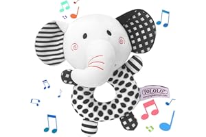 Wolepaz Baby Rattles 0-6 Months, Black and White Soft Rattles Plush Animal Toys, Elephant/Fox Plush Rings Infant First Hand Grip Toys(Cloth Circle Elephant), 262-2A