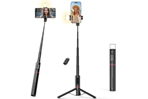 Moman Selfie Stick Trípode con Luz de Relleno, Q12S Trípode Portátil Soporte para Teléfonos 77CM Soporte de Aluminio para Teléfonos Stick para Selfies para Smartphones