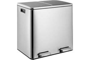 Clevich 48L Dual Kitchen Trash Can, Stainless Steel Pedal Rubbish Bin, Double Compartment Recycling Waste Baskets with Removable Liner Buckets, Soft-Close Lid & Wide Pedal, for Home, Office (Silver)