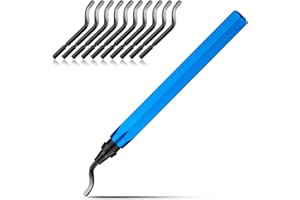 Metal Deburring Tool, STARVAST Hand Deburring Tool Set with 10 pcs 360 Degree Rotary Deburr Blades, Practical Burr Remover Tool for Plastic, Aluminum, Copper and Steel (Blue)