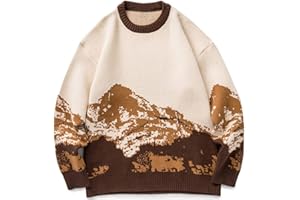 CIDCIJN Men's Jumpers - Men Hip Hop Streetwear Harajuku Sweater Vintage Japanese Style Snow Mountain Knitted Sweater Winter Casual Pullover Knitwear