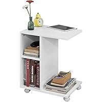 SoBuy® FBT48-W Beistelltisch mit Schlitz für iPad, Zeitungsständer Couchtisch Tisch mit Rollen weiß BHT ca: 45x58x35cm