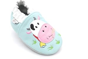 LEPEPPE - Scarpine in Morbida Pelle Prima Infanzia - Pantofole Bambino - suola in pelle antiscivolo - Scarpette fino al 25/26 - Mucca - Cow