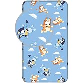 Bluey 100% Cotton Fitted Sheet, Single Bed with Elastic Corners, 90 x 200 + 25 cm, Officially Licensed by Bluey