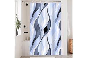 Uiiooazy Tenda Doccia Antimuffa, Tenda da Doccia 120x200cm Blu Righe Sfumata Grigio Banda Gradiente Tende da Bagno Tessuto Lavabile Impermeabile Poliestere Tende per Vasca da Bagno con 8 Anelli