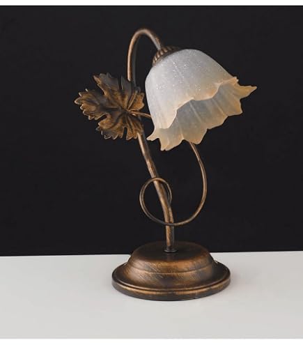 Lampada Da Scrivania Loop Oro LEOLUX - Abat-jour In Vetro Bianco E Struttura Dorata, Con Attacco E14