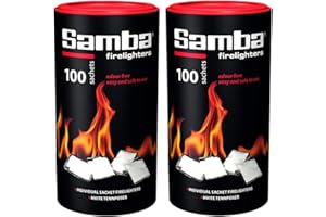 WARMA 200 Samba Firestarters Firelighters Sachets - Odourless Burning & Easy to Light - For BBQs Barbecues Wood Burner Wood-Fired Ovens Stoves Fireplaces & Campfires - 2 Tubes