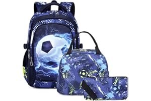 SOMBLG Mochila Chico Escolar Conjunto Niños de Libros Elemental Medio Adolescente Gran Impermeable Bolso de Almuerzo 18 Pulgadas 3 Pcs Boys Bolso