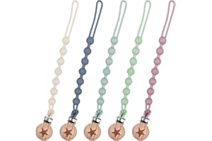 Maxentico 5 Stück Schnullerkette Silikon Cup Catcher, Schnullerband, Schnullerketten Clips, Schnuller Kette, Schnullerhalter, BPA-frei Sicherheitsgurte für Flaschen, Beißring, Hochstühle