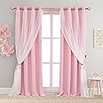 SOFJAGETQ Pink Blackout Curtains 84 inch Length - Double Layers Princess Girls Curtains & Draperies Panels for Kids Bedroom Living Room Nursery Pink Lace Hem Room Darkening Curtains, 2 PCs