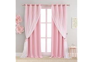 SOFJAGETQ Pink Blackout Curtains 84 inch Length - Double Layers Princess Girls Curtains & Draperies Panels for Kids Bedroom Living Room Nursery Pink Lace Hem Room Darkening Curtains, 2 PCs
